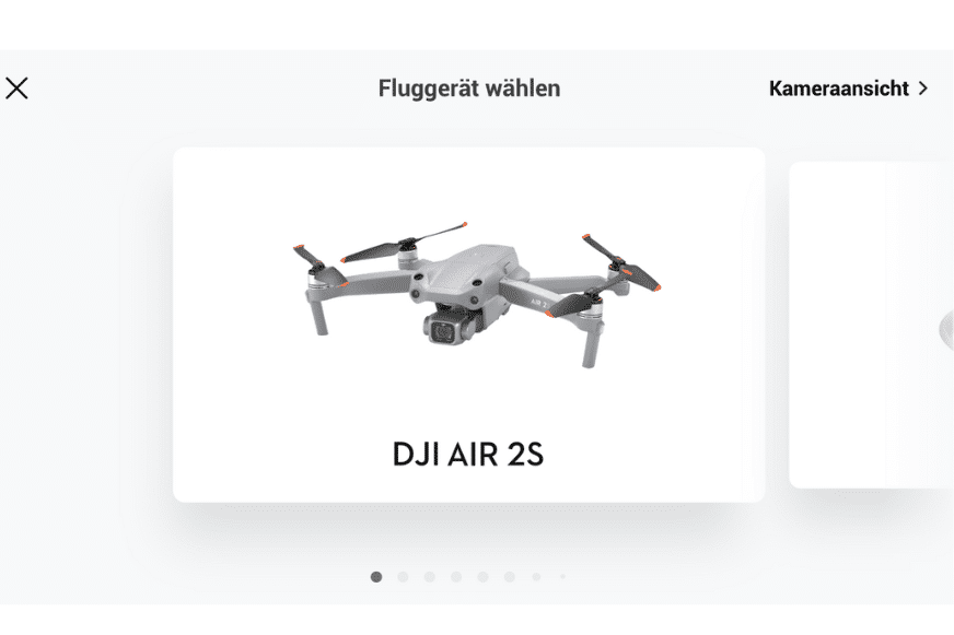 Das Tutorial der DJI Fly App, um die Drohne mit der App zu verbinden. Die DJI Air 2S wird im Test als richtiges Modell ausgewählt.